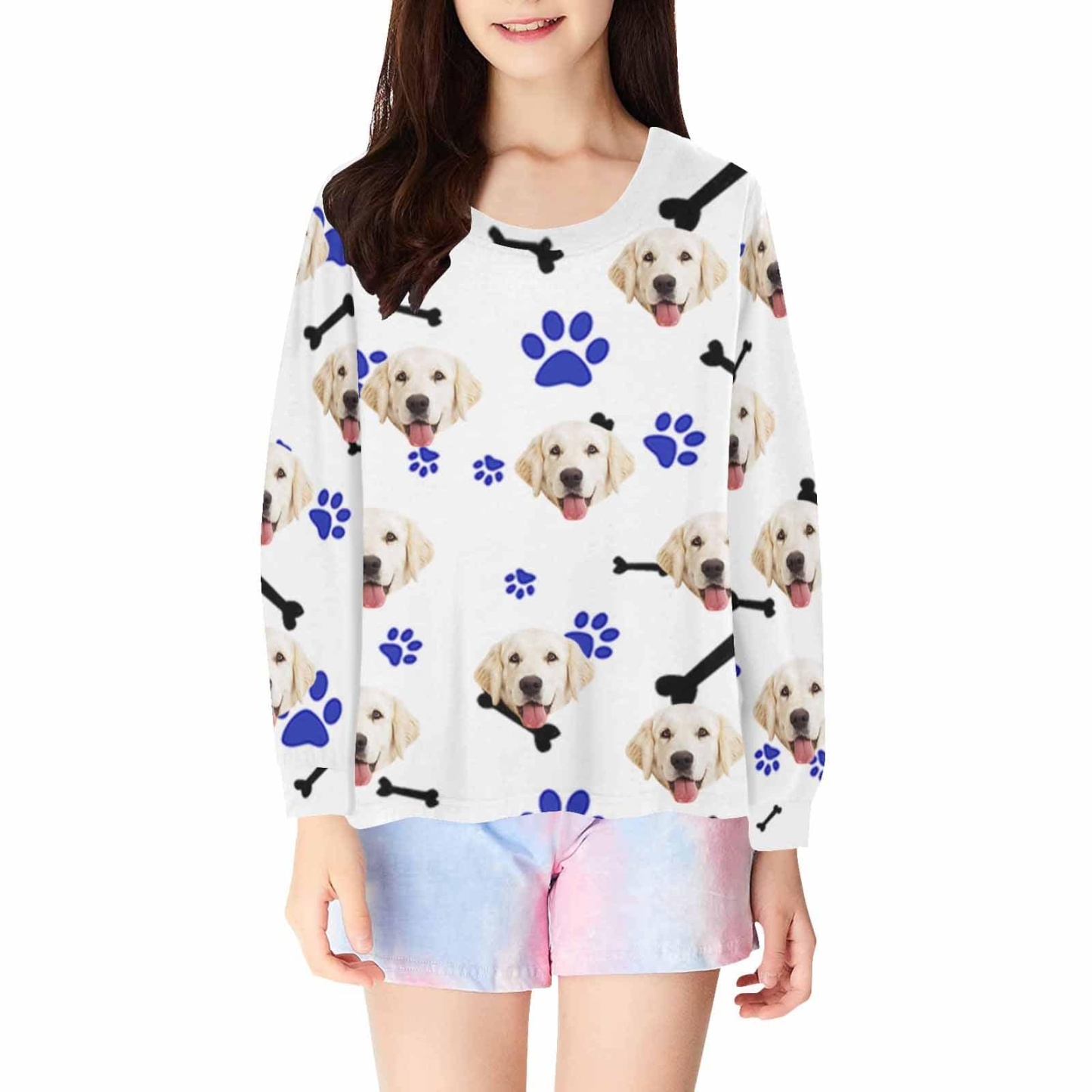 FacePajamas Pajama Shirt&Pants White Tops / XS Custom Face Kids' All Over Print Pajama Top & Trousers Multiple Colors Pet Personalized Long Pajama Set