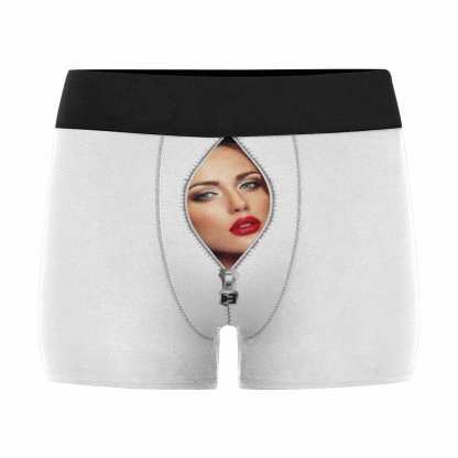 FacePajamas Underwear White / XS [Made In USA] Custom Men's Boxer Briefs with Girlfriend Zip Face Personalized Underwear Valentines Gift for Him