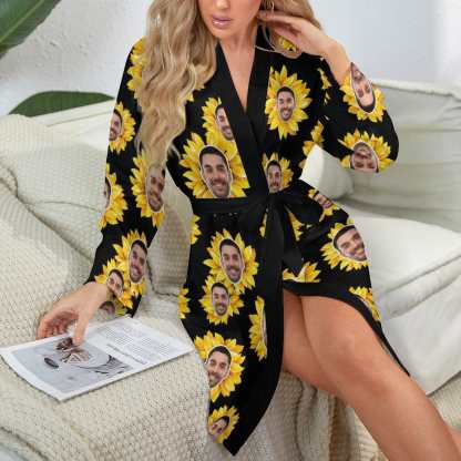 FacePajamas Mix Pajama-2ML-SDS Women's Bath Robe / S 2 Pcs Face Print Pajamas-Custom Face Pet Dog Flower Sleepwear Personalized Women's Bath Robe &Women's Nightgown