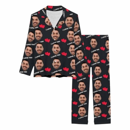 FacePajamas Pajama Women's Long Sleeve PJ Set / XS [TikTok Hot Selling] Custom Face Black Couple Matching Pajamas I Love You Sleepwear Sets Funny Long Sleeve Nightwear