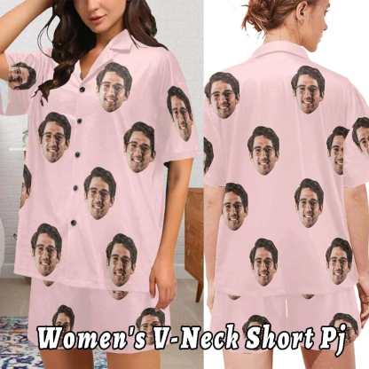 FacePajamas Mix Pajama-2YX Women's V-Neck Short Pj / S [Highly Commended] #Tiktok Hot Pajama Set #Multi-Style Pajama Sets - Custom Face Pajamas With Any Face Super Comfortable Fabric Soft Fit Breathable And Stylish