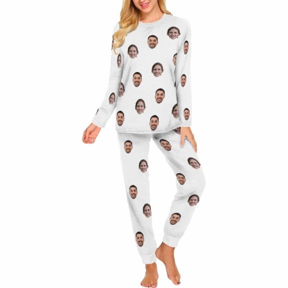 FacePajamas Pajama Women / White / XS Custom Face Solid Color Couple Matching Pajamas Personalized Photo Couple Loungewear for Her/Him