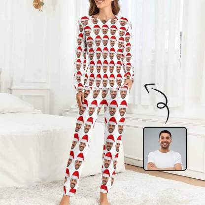 FacePajamas Pajama Women/XS Custom Face Christmas Hat Sleepwear Personalized Family Slumber Party Matching Long Sleeve Pajamas Set