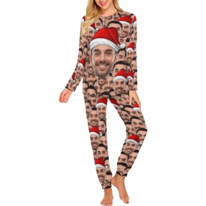 FacePajamas Pajama Women/XS Custom Face Seamless Christmas Hat Sleepwear Personalized Family Slumber Party Matching Long Sleeve Pajamas Set