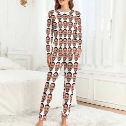FacePajamas Pajama Women/XS Custom Face Seamless White Family Matching Long Sleeve Pajama Set Personalized Photo Pajamas Loungewear