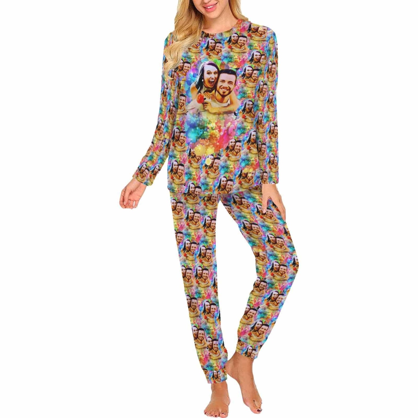 FacePajamas Pajama Women / XS Custom Photo Watercolor Painting Sleepwear Personalized Slumber Party Couple Matching Pajamas