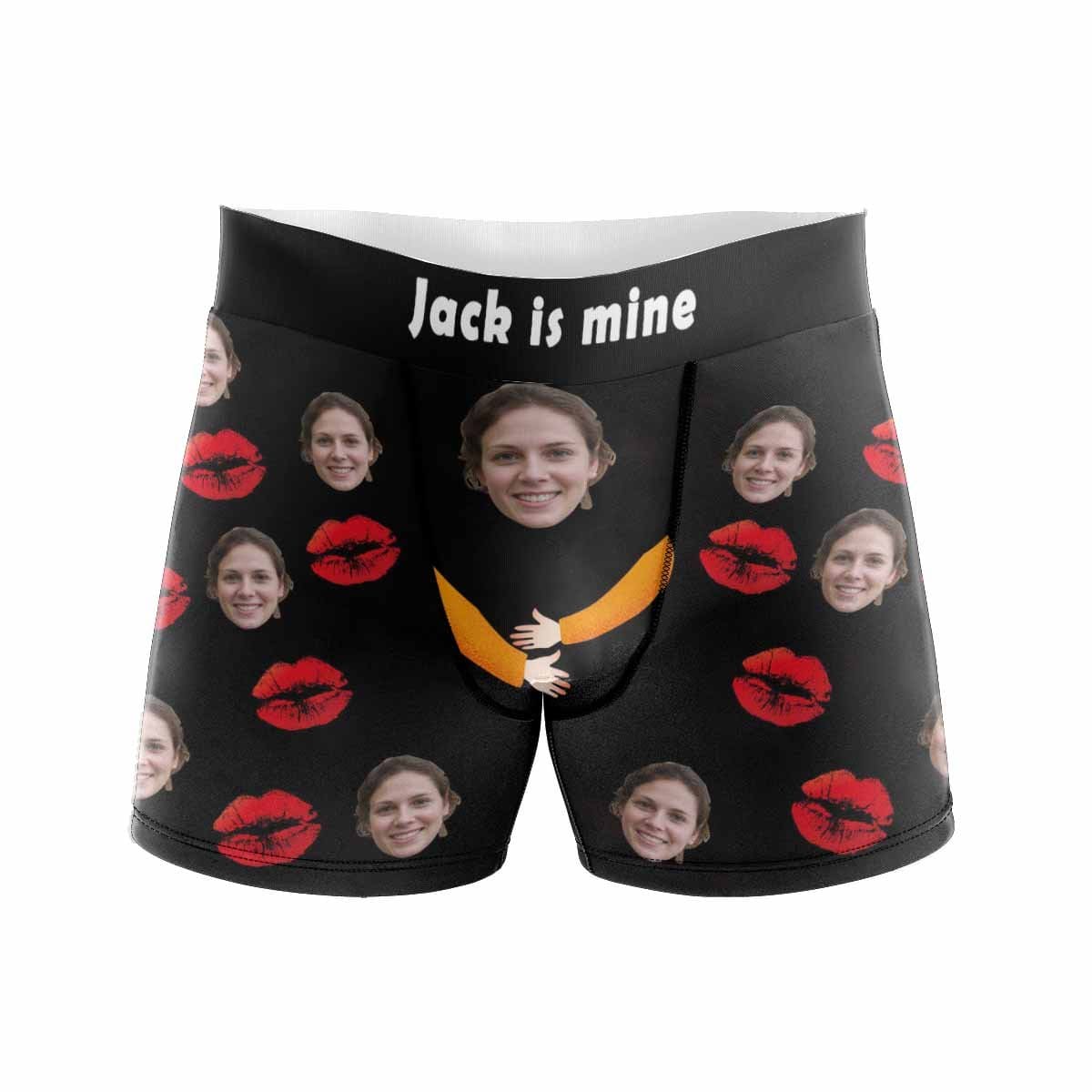 FacePajamas Men Underwear XS / Black Boxer Briefs with Custom Waistband Men's Custom Face&Name Hug Lip Underwear