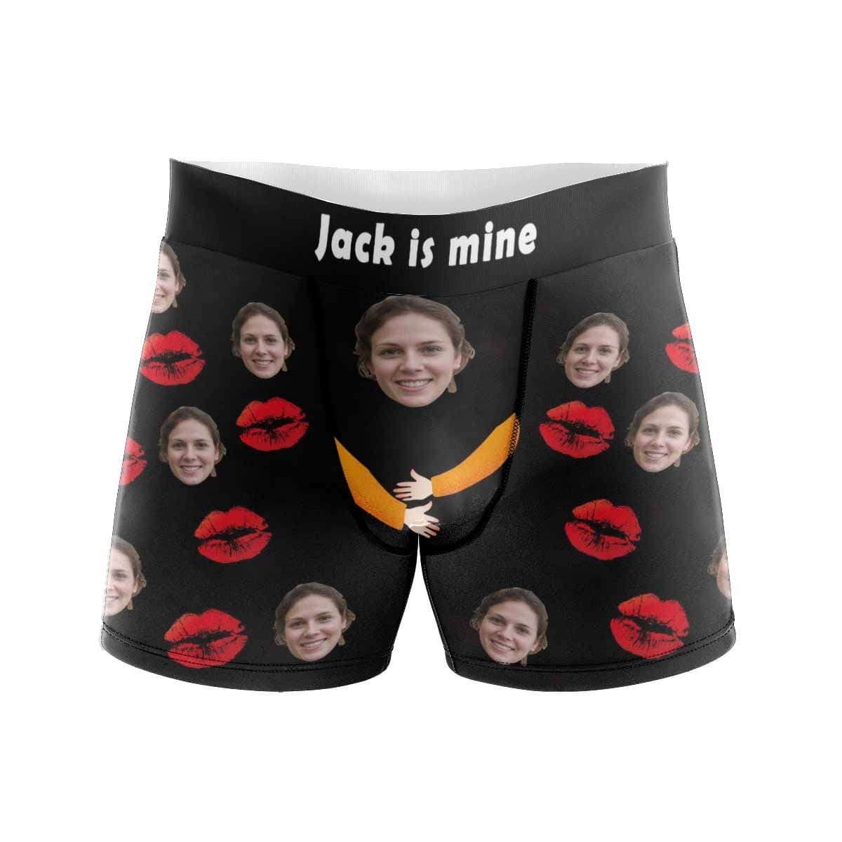 FacePajamas Men Underwear XS / Black Boxer Briefs with Custom Waistband Men's Custom Face&Name Hug Lip Underwear