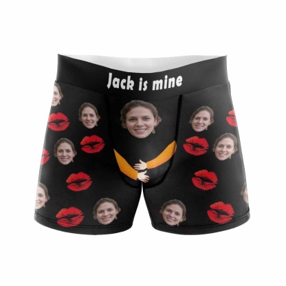 FacePajamas Men Underwear XS / Black Boxer Briefs with Custom Waistband Men's Custom Face&Name Hug Lip Underwear