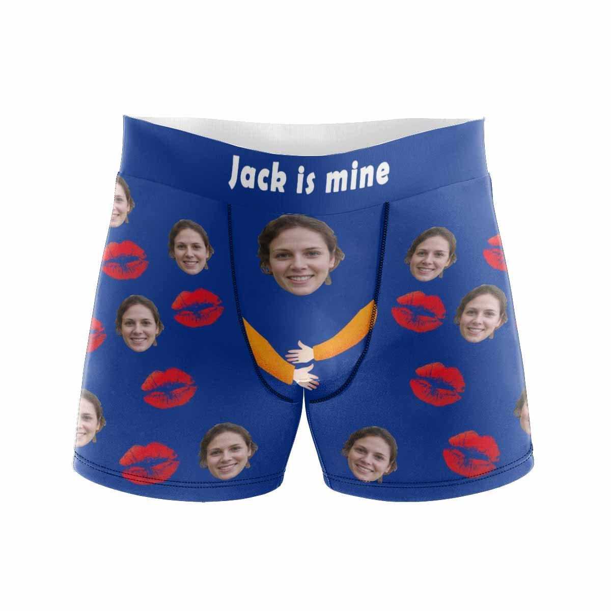 FacePajamas Men Underwear XS / Blue Boxer Briefs with Custom Waistband Men's Custom Face&Name Hug Lip Underwear
