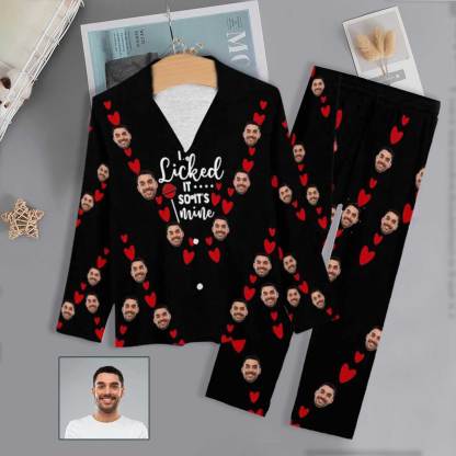 FacePajamas Pajama XS Custom Boyfriend Face Pajamas I Licked Sleepwear Personalized Women's Slumber Party Long Pajama Set