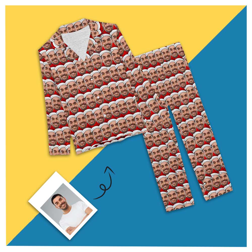 FacePajamas Pajama XS Custom Boyfriend Face Seamless Christmas Hat Sleepwear Personalized Women's Slumber Party Long Pajama Set