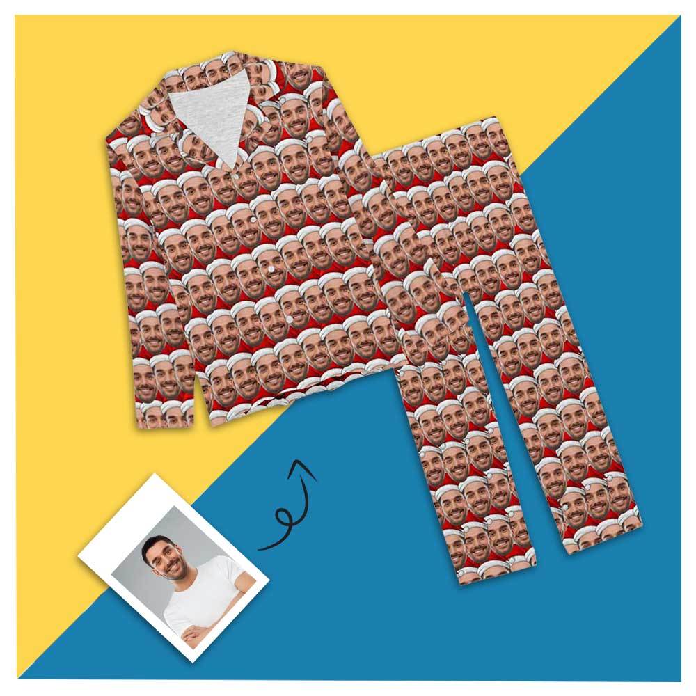 FacePajamas Pajama XS Custom Boyfriend Face Seamless Christmas Hat Sleepwear Personalized Women's Slumber Party Long Pajama Set