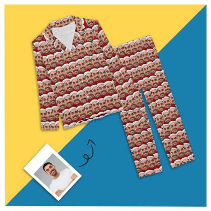FacePajamas Pajama XS Custom Boyfriend Face Seamless Christmas Hat Sleepwear Personalized Women's Slumber Party Long Pajama Set