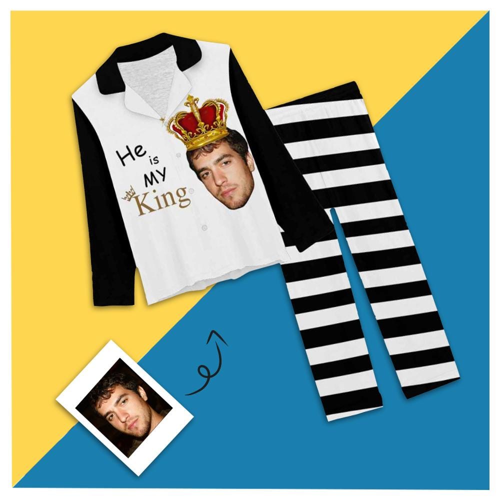 FacePajamas Pajama XS Custom Boyfriend Face With Crown Sleepwear Personalized Women's Slumber Party Long Pajamas Set