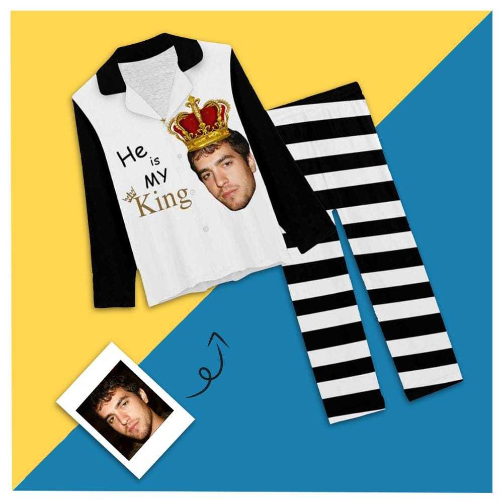 FacePajamas Pajama XS Custom Boyfriend Face With Crown Sleepwear Personalized Women's Slumber Party Long Pajamas Set