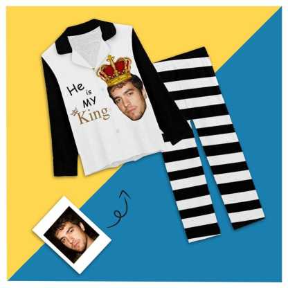 FacePajamas Pajama XS Custom Boyfriend Face With Crown Sleepwear Personalized Women's Slumber Party Long Pajamas Set