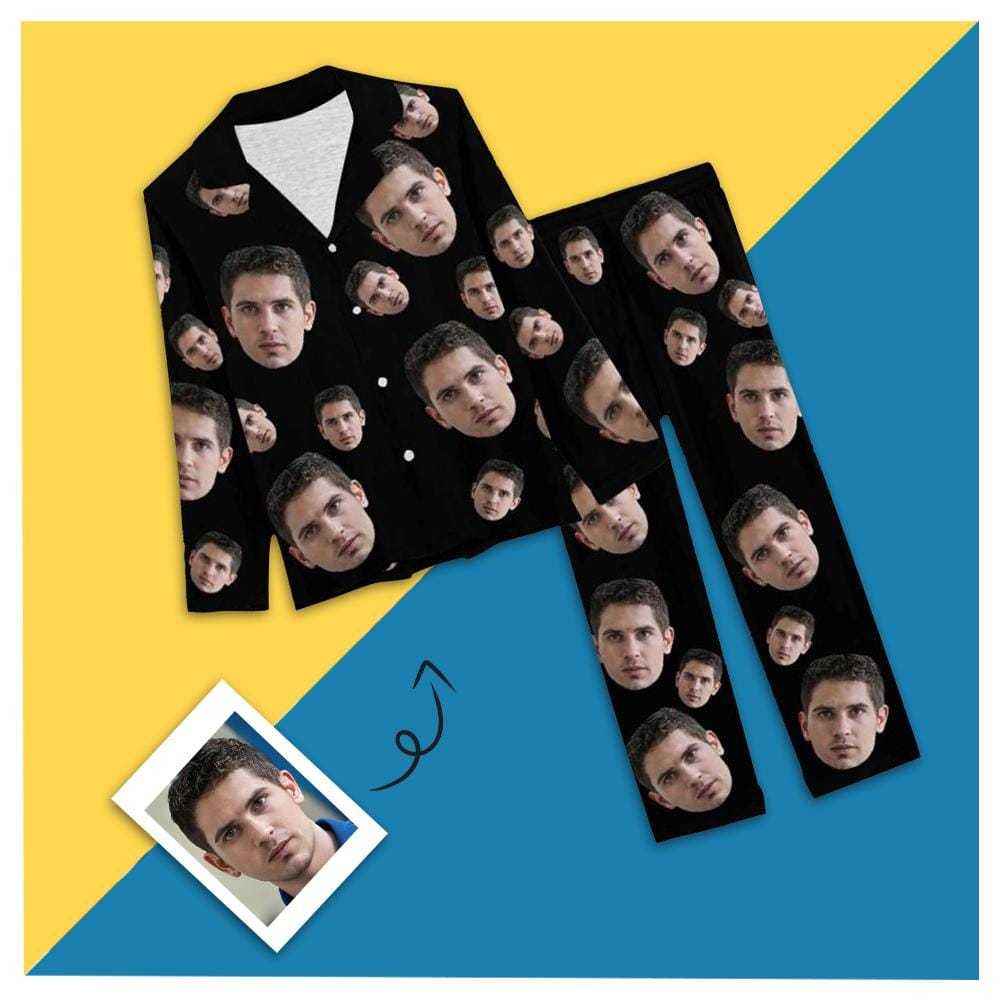 FacePajamas Pajama XS Custom Face Boy/Girlfriend Black Background Sleepwear Personalized Women's Slumber Party Long Pajama Set
