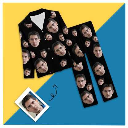 FacePajamas Pajama XS Custom Face Boy/Girlfriend Black Background Sleepwear Personalized Women's Slumber Party Long Pajama Set