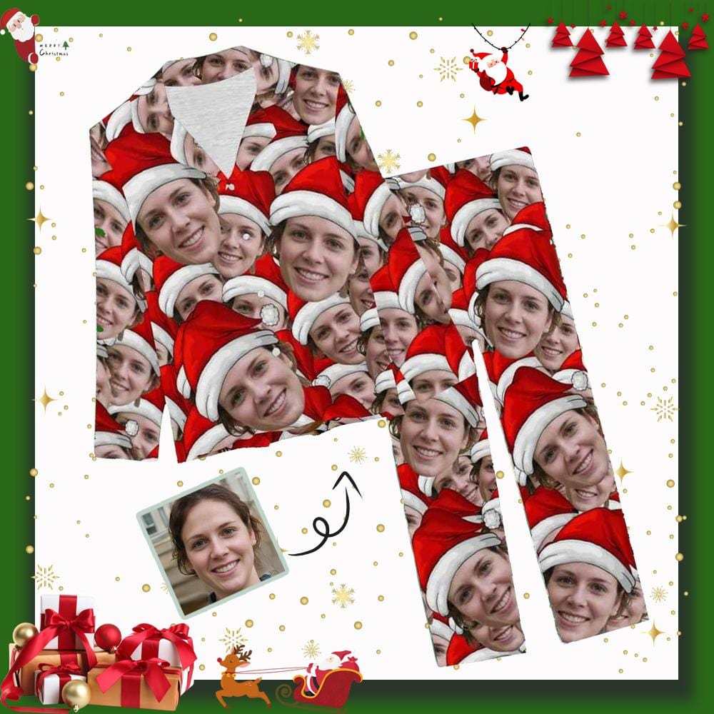 FacePajamas Pajama XS Custom Face Christmas Seamless Head Sleepwear Personalized Women's Slumber Party Long Pajama Set