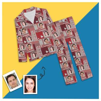 FacePajamas Pajama XS Custom Face Couples Pajamas Card Love Pattern Sleepwear Personalized Women's Slumber Party Long Pajama Set