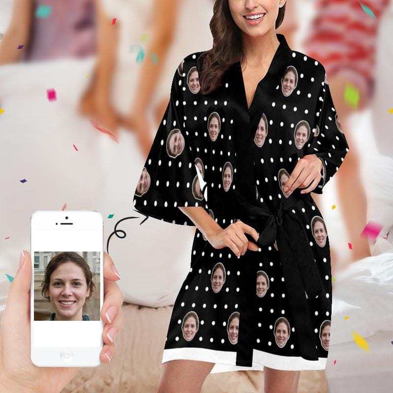 FacePajamas Pajama XS Custom Face Dot Black Women's Summer Short Pajamas Personalized Photo Pajamas Kimono Robe