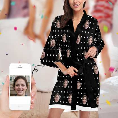 FacePajamas Pajama XS Custom Face Dot Black Women's Summer Short Pajamas Personalized Photo Pajamas Kimono Robe