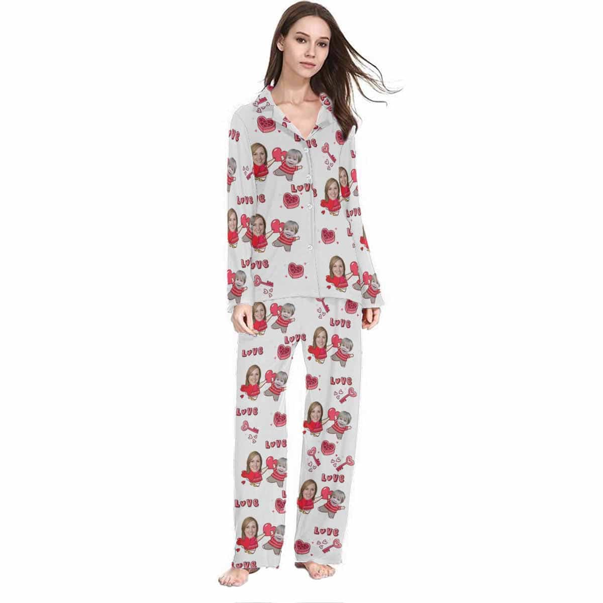 FacePajamas Pajama XS Custom Face Love MOM & BABY Women's Long Pajama Set Mother's Day & Birthday Gift