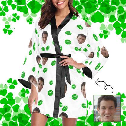 FacePajamas Pajama XS Custom Face Lucky Lips Women's Short Pajama Kimono Robe