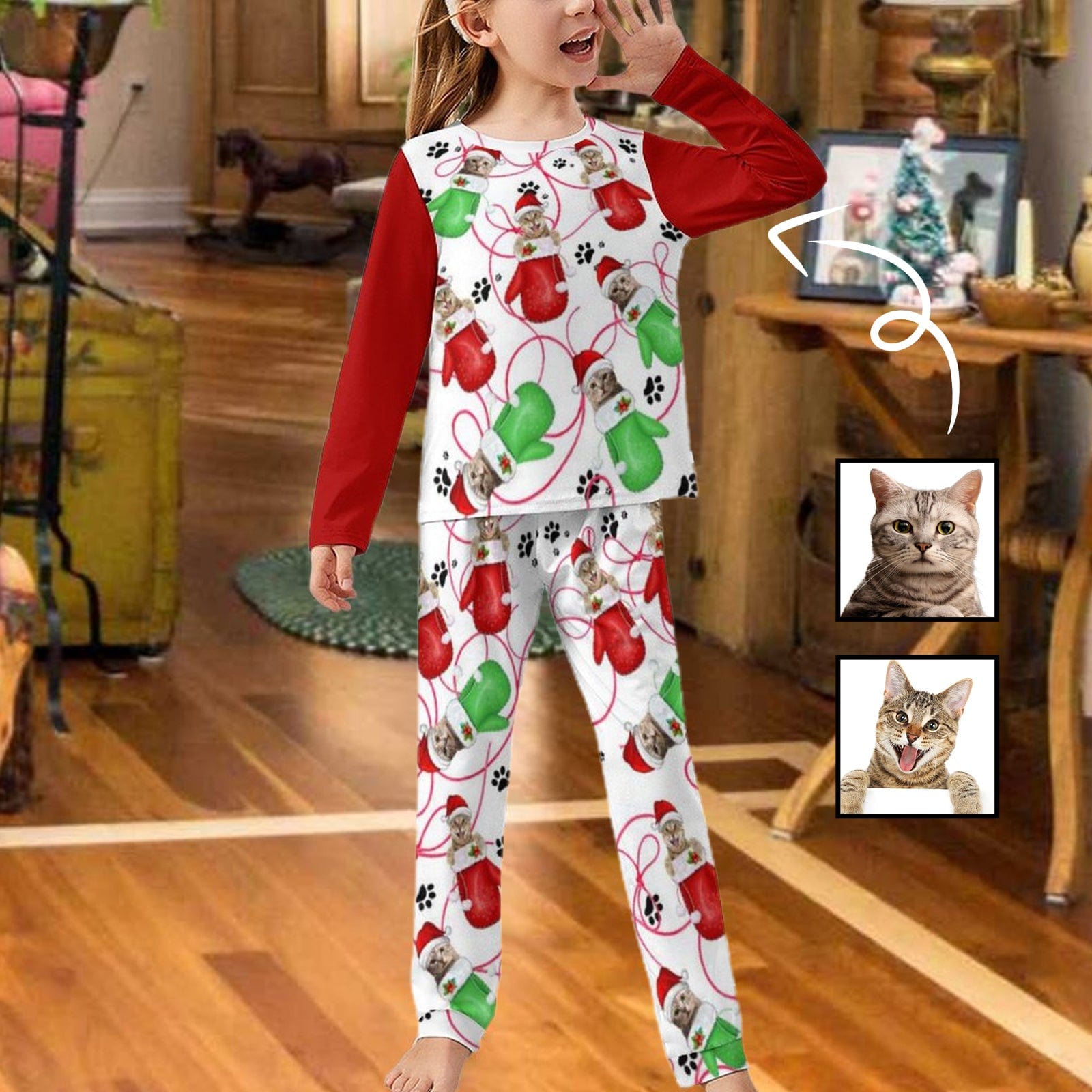 FacePajamas XS Custom Face Pajamas Christmas Funny Sleepwear Personalized Girls Long Sleeve Pajamas Set
