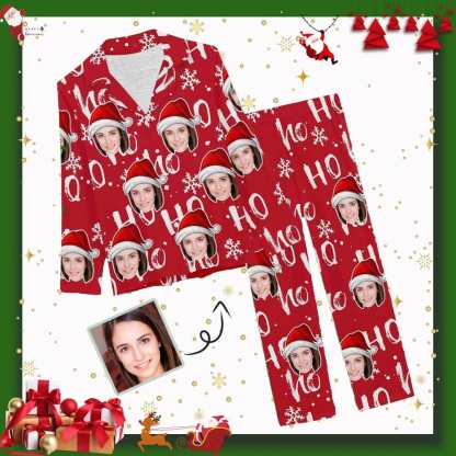 FacePajamas Pajama XS Custom Face Pajamas Christmas Ho Ho Ho Nightwear Personalized Women's Slumber Party Long Pajama Set