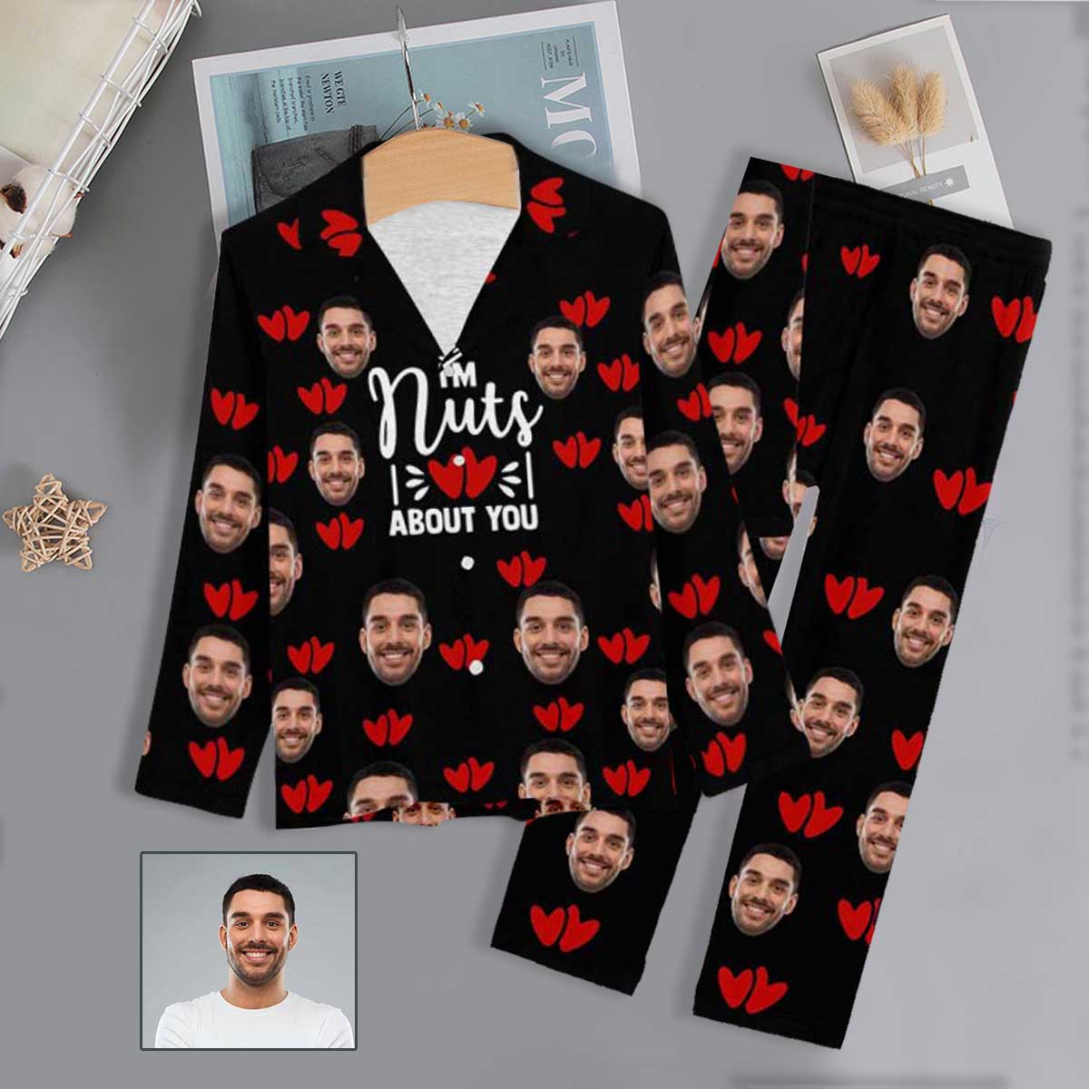 FacePajamas Pajama XS Custom Face Pajamas I'm Nuts About You Sleepwear Personalized Women's Long Pajama Set