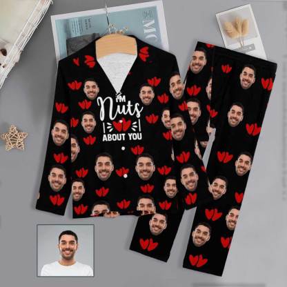 FacePajamas Pajama XS Custom Face Pajamas I'm Nuts About You Sleepwear Personalized Women's Long Pajama Set