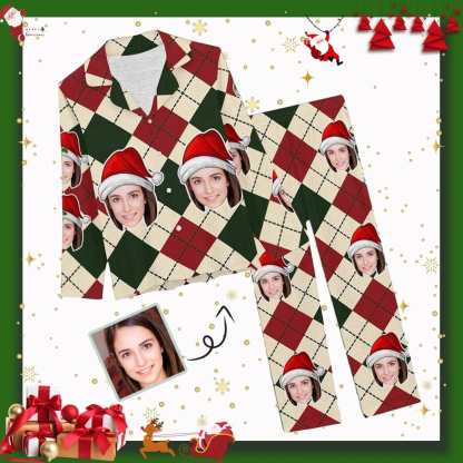 FacePajamas Pajama XS Custom Face Pajamas Red&Green Argyle Sleepwear Personalized Women's Slumber Party Long Pajama Set