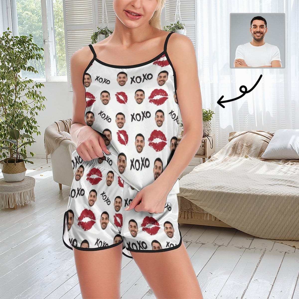 FacePajamas Pajama XS Custom Face Pajamas Red Lips Sleepwear Personalized Women's Sexy Cami Pajamas Set