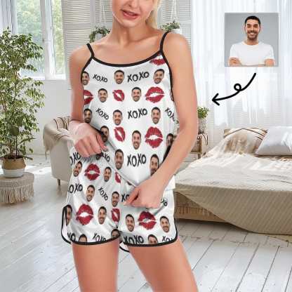 FacePajamas Pajama XS Custom Face Pajamas Red Lips Sleepwear Personalized Women's Sexy Cami Pajamas Set