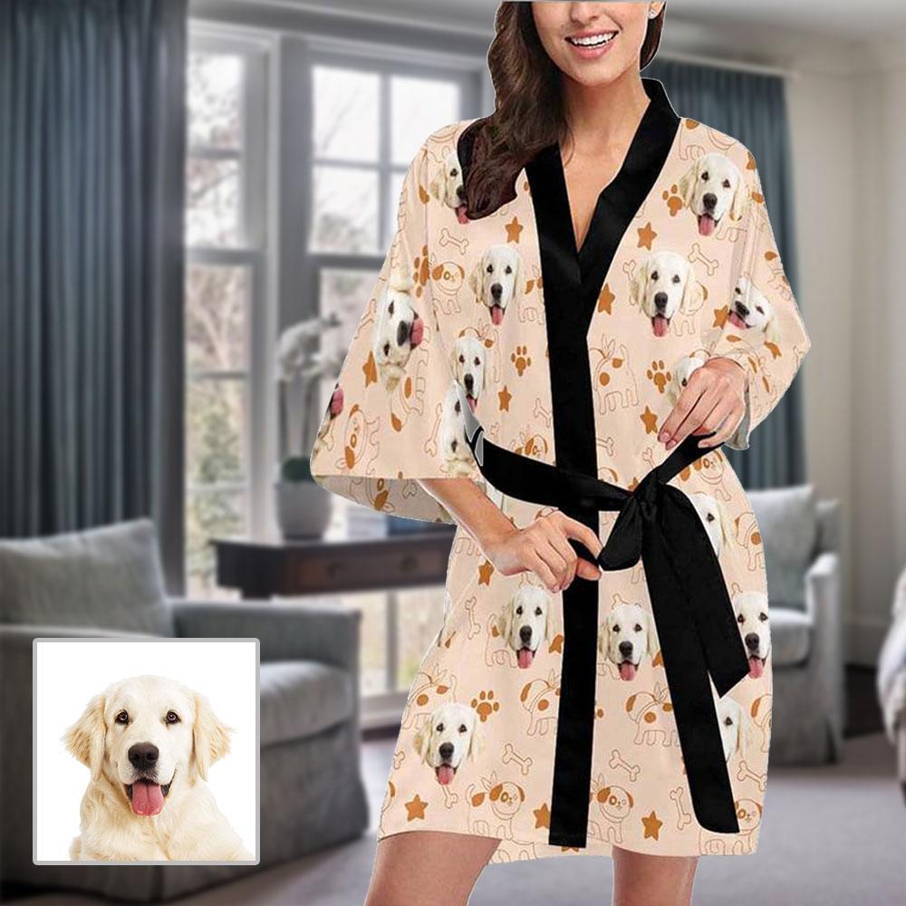 FacePajamas Pajama XS Custom Face Puppy Women's Summer Short Nightwear Cute Personalized Photo Pajamas Kimono Robe