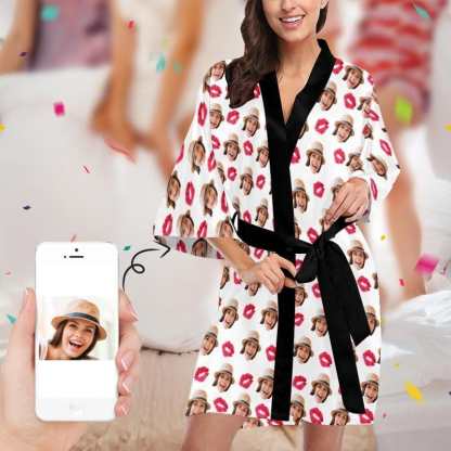 FacePajamas Pajama XS Custom Face Red Lips Women's Short Pajamas Personalized Photo Pajamas Kimono Robe