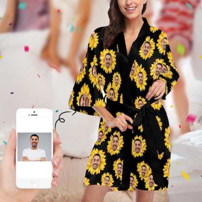 FacePajamas Pajama XS Custom Face Sunflower Yellow Women's Summer Short Pajamas Funny Personalized Photo Pajamas Kimono Robe