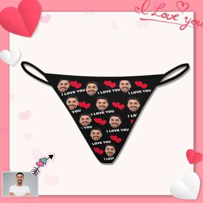 FacePajamas Women Underwear XS Custom Face Thongs Underwear for Women Personalized Love Heart Women's G-String Panties Valentine's Day Gift For Her