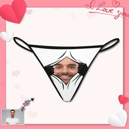 FacePajamas Women Underwear XS Custom Face Thongs Underwear for Women Personalized Open Women's G-String Panties Funny Valentine's Day Gift