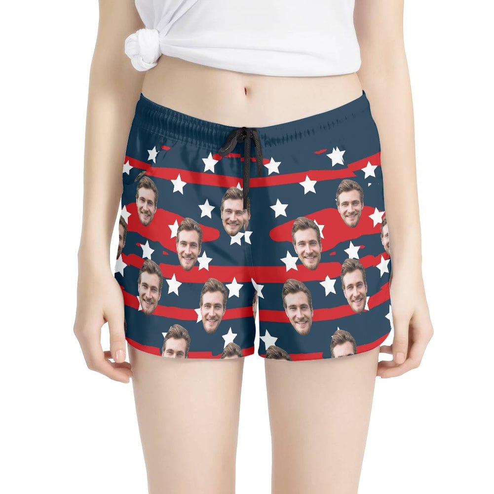 FacePajamas Pajama Pants XS Custom Face Women's Pajama Shorts Personalized USA Flag Sleepwear Shorts
