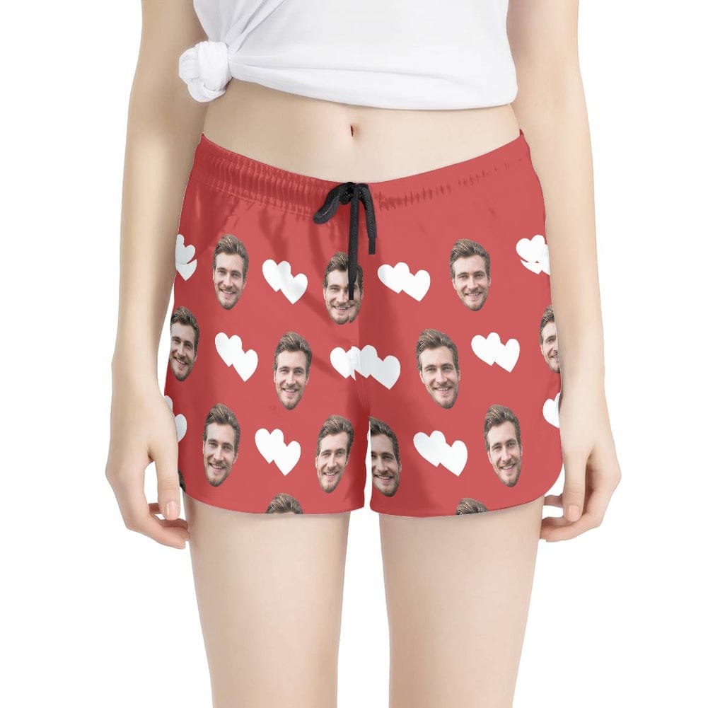 FacePajamas Pajama Pants XS Custom Face Women's Pajama Shorts Personalized White Heart Sleepwear Shorts