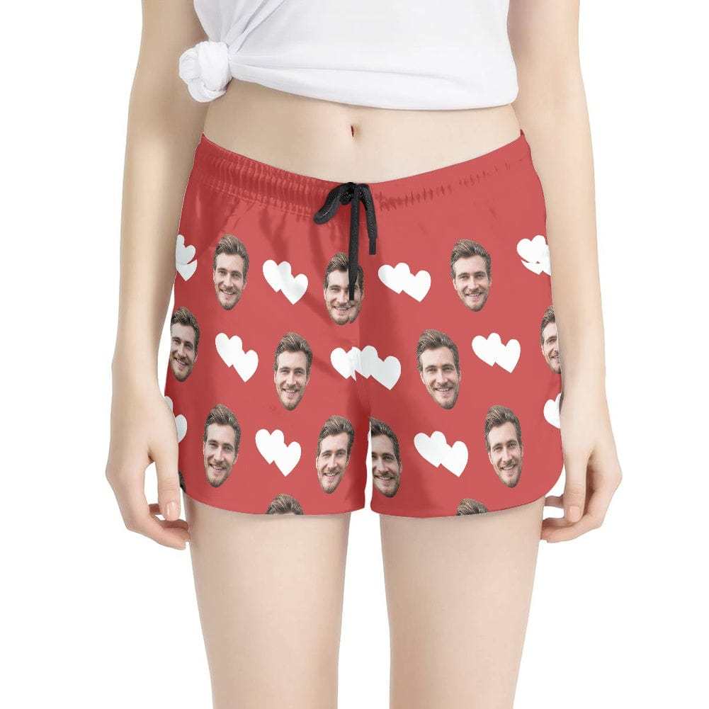 FacePajamas Pajama Pants XS Custom Face Women's Pajama Shorts Personalized White Heart Sleepwear Shorts