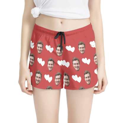 FacePajamas Pajama Pants XS Custom Face Women's Pajama Shorts Personalized White Heart Sleepwear Shorts