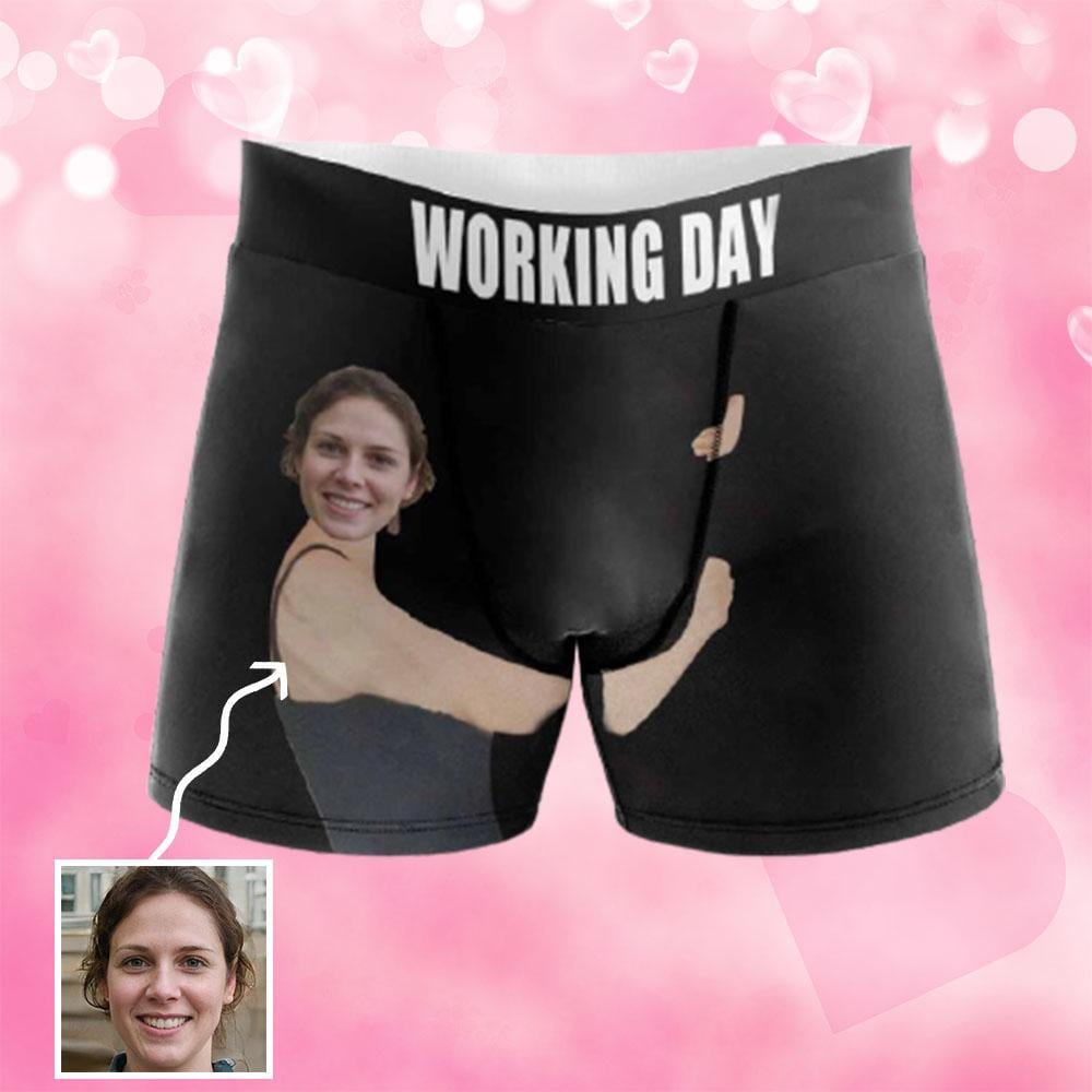 FacePajamas Men Underwear XS Custom Face Working Day Men's Boxer Brief With Custom Waistband Print your Own Personalized Underwear for Him