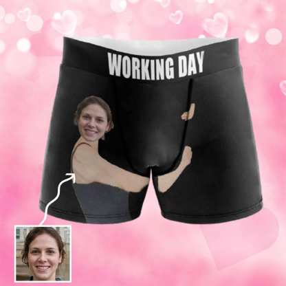 FacePajamas Men Underwear XS Custom Face Working Day Men's Boxer Brief With Custom Waistband Print your Own Personalized Underwear for Him