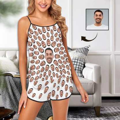 FacePajamas Pajama XS Custom Huaband Face Pajamas Sleepwear with White Background Personalized Women's Sexy Cami Pajamas Set