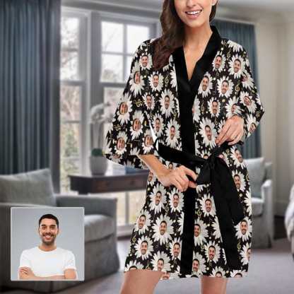 FacePajamas Pajama XS Custom Husband Face Chrysanthemum Women's Summer Short Pajamas Funny Personalized Photo Pajamas Kimono Robe