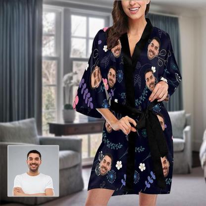 FacePajamas Pajama XS Custom Husband Face Leaf Women's Short Sleepwear Funny Personalized Photo Pajamas Kimono Robe